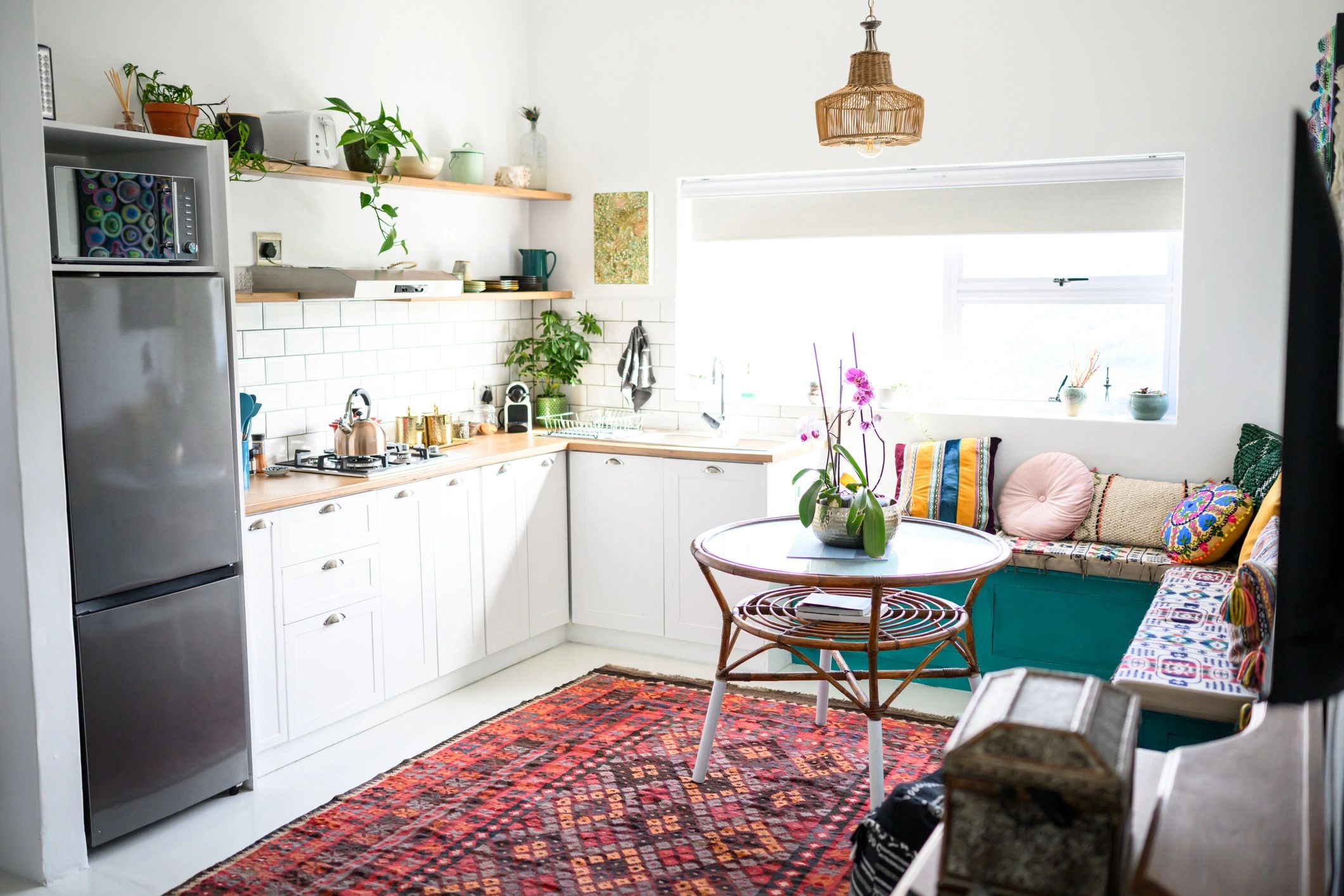 Modern kitchen interior showing cabinet layout and hardware