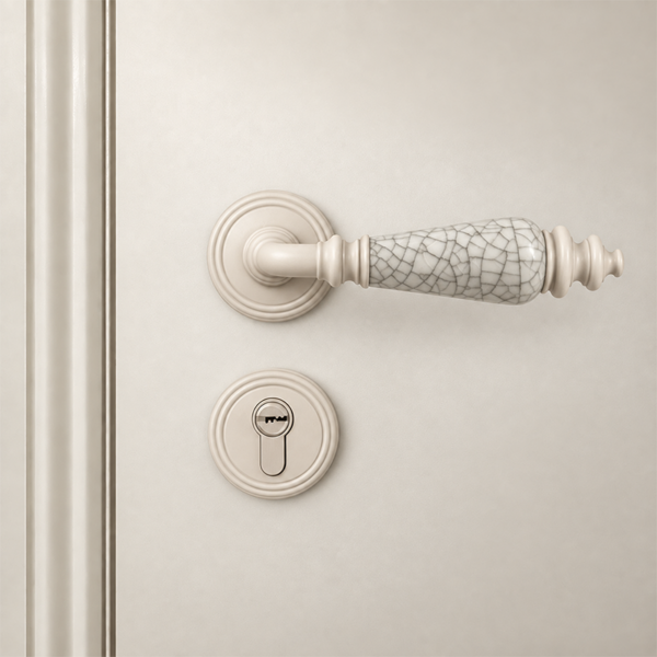 French-Style Beige Ceramic Silent Door Handle and Lock Set