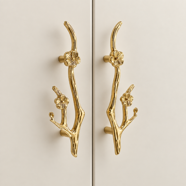 Decorative Flower-Shaped Brass Cabinet Pulls - 2-Piece Set