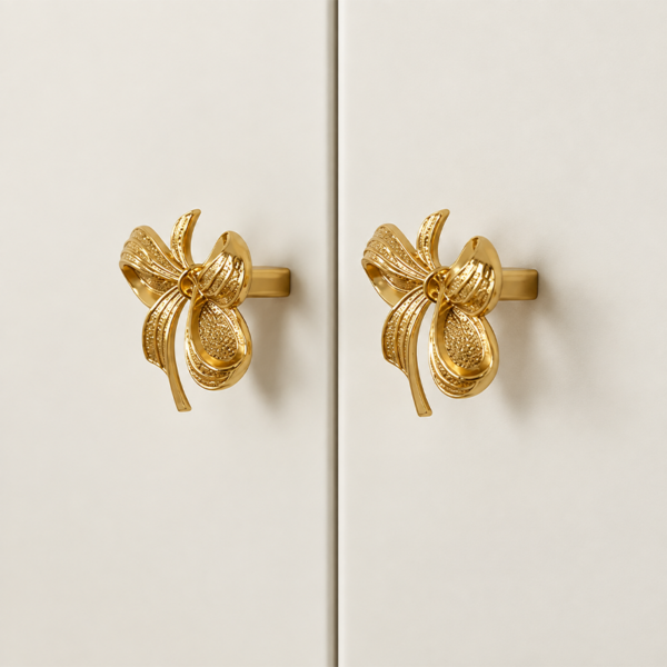 Decorative Bow-Shaped Brass Cabinet and Drawer Knobs – 5-Piece Set