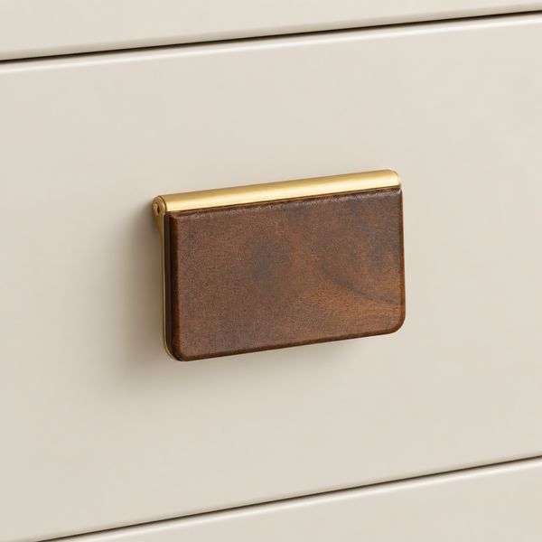 Modern Walnut Wood Zinc Alloy Cabinet Pull Handles - 2-Piece Set