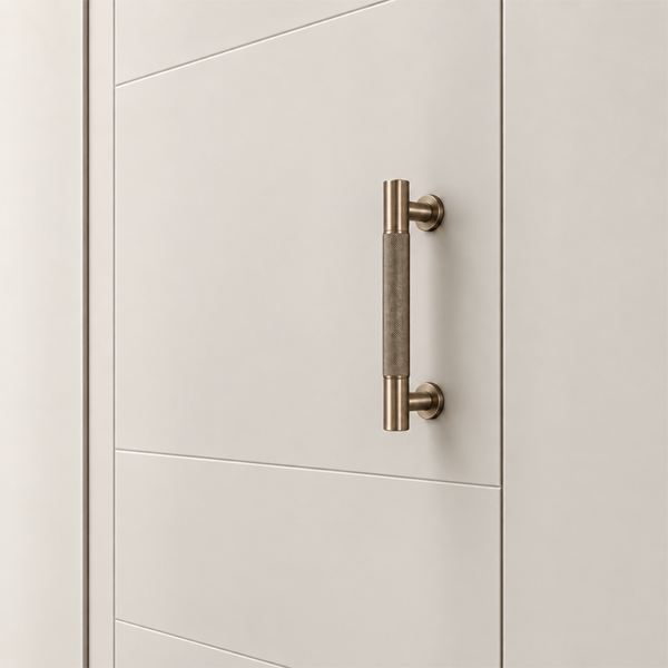 Solid Brass Knurled Entry Door Pull Handle Set