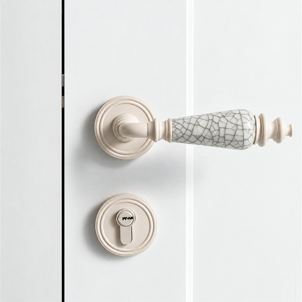 French-Style Beige Ceramic Silent Door Handle and Lock Set