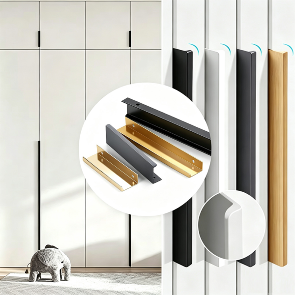 Minimalist Concealed Aluminum Edge Pulls for Cabinets and Drawers - 2-Piece Set