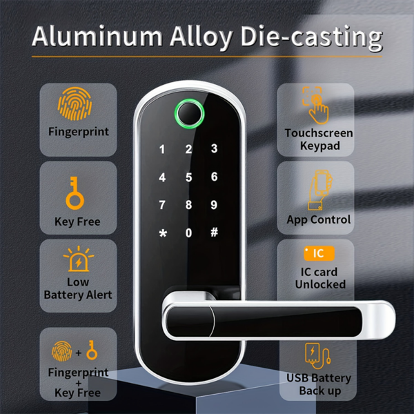 Smart Door Handle Lock with Fingerprint, NFC and App Control