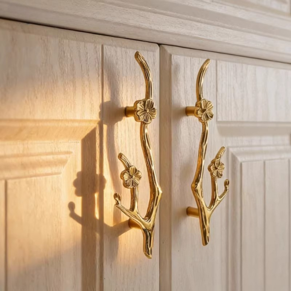 Decorative Flower-Shaped Brass Cabinet Pulls - 2-Piece Set