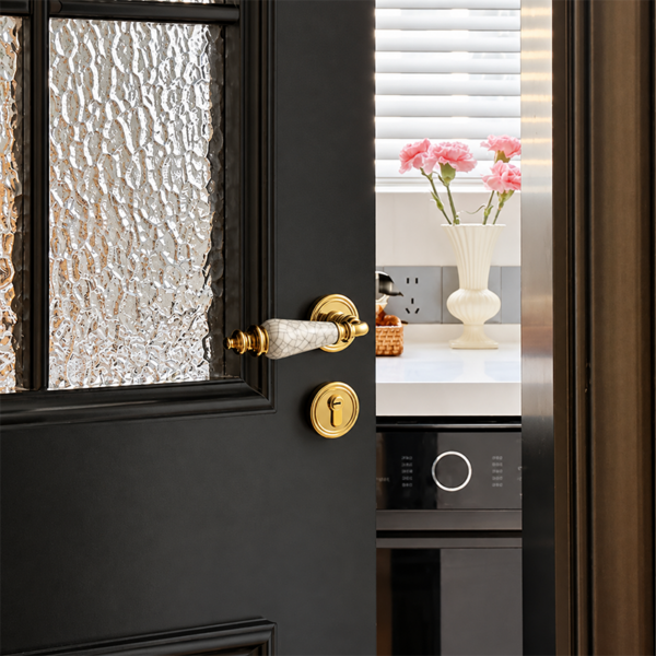 French-Style Beige Ceramic Silent Door Handle and Lock Set