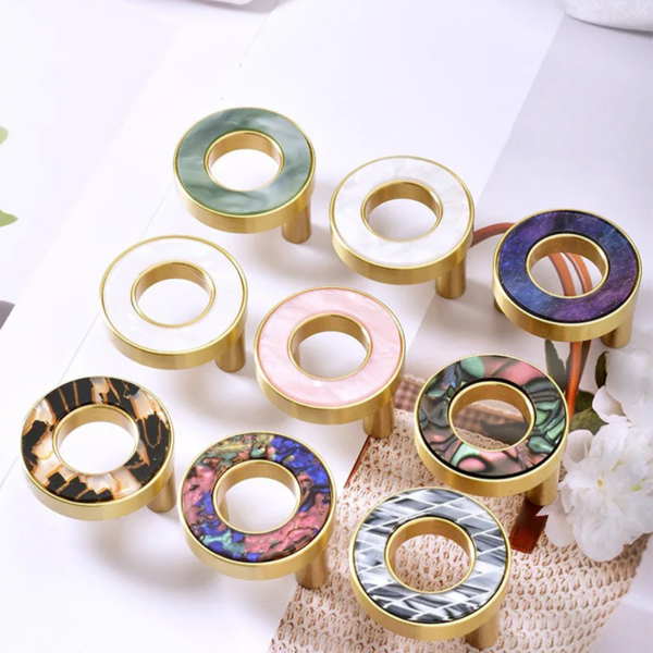 4 Decorative Brass Acrylic Circular Cabinet Knobs - 2-Piece Set