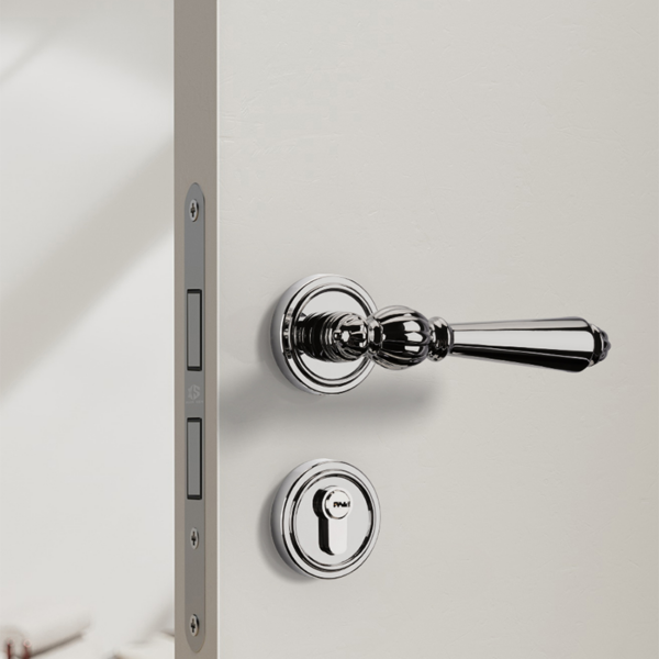 European-Style Silver Zinc Alloy Quiet Door Handle and Lock Set