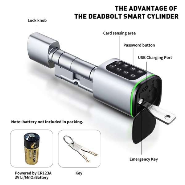 Smart Lock Cylinder with Fingerprint, PIN Code and Tuya App