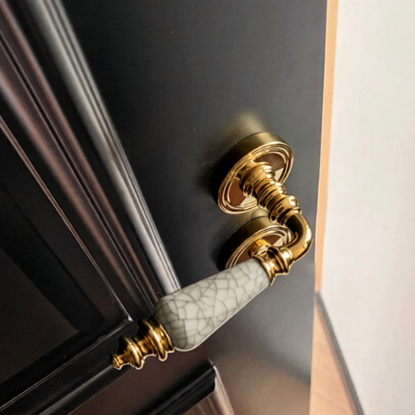 French-Style Beige Ceramic Silent Door Handle and Lock Set