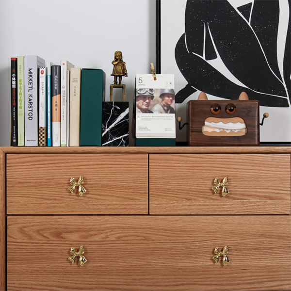 6 Decorative Bow-Shaped Brass Cabinet and Drawer Knobs – 5-Piece Set