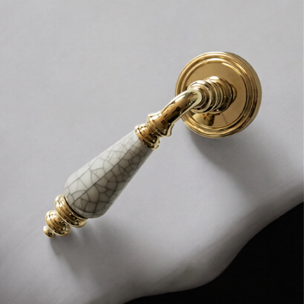 French-Style Beige Ceramic Silent Door Handle and Lock Set