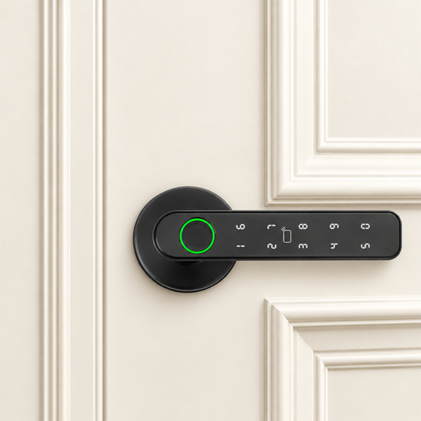 5-in-1 Smart Door Handle Lock with Fingerprint, Password, RFID Card and Tuya App