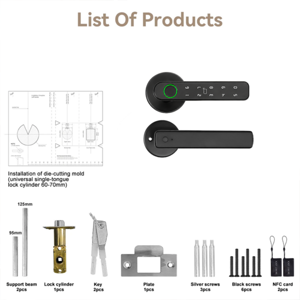 5-in-1 Smart Door Handle Lock with Fingerprint, Password, RFID Card and Tuya App