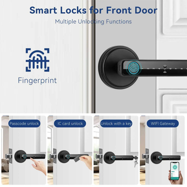 3 Smart Fingerprint Door Handle Lock with Keypad & Tuya App