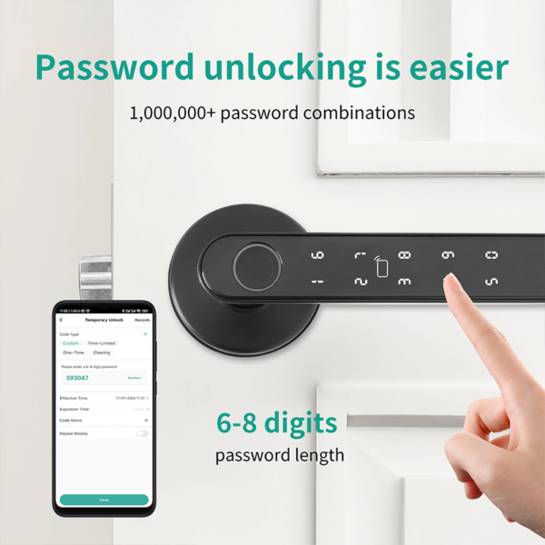 5-in-1 Smart Door Handle Lock with Fingerprint, Password, RFID Card and Tuya App