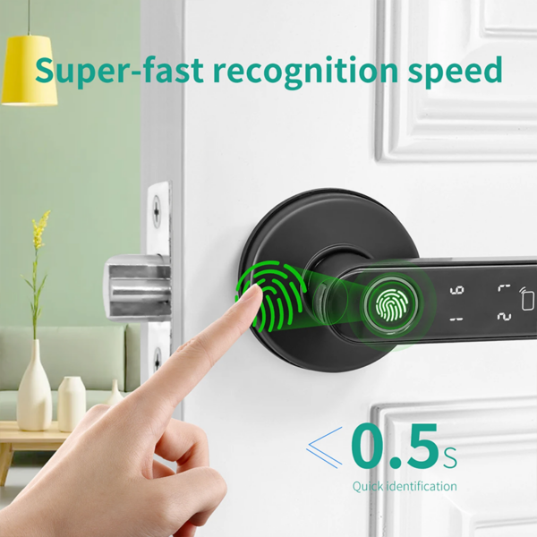 5-in-1 Smart Door Handle Lock with Fingerprint, Password, RFID Card and Tuya App