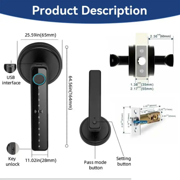 5 Smart Fingerprint Door Handle Lock with Keypad & Tuya App
