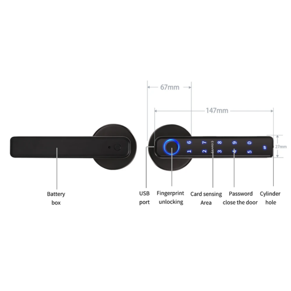 Keyless Fingerprint Door Handle with Dual-Row Keypad