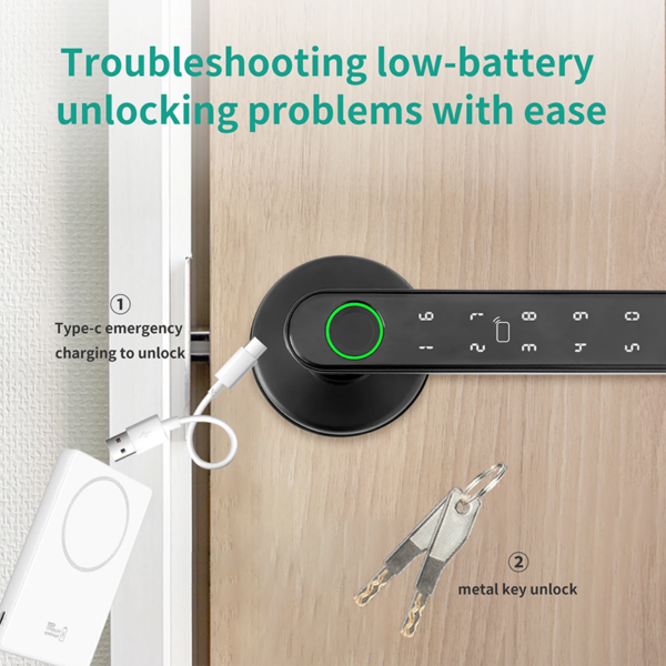 5-in-1 Smart Door Handle Lock with Fingerprint, Password, RFID Card and Tuya App