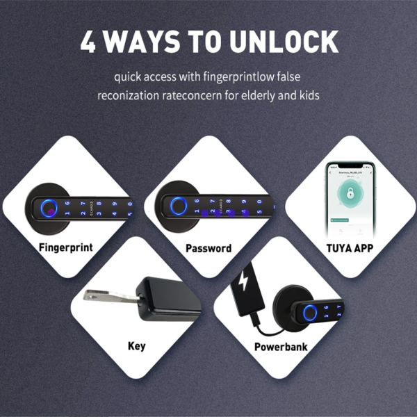 Keyless Fingerprint Door Handle with Dual-Row Keypad
